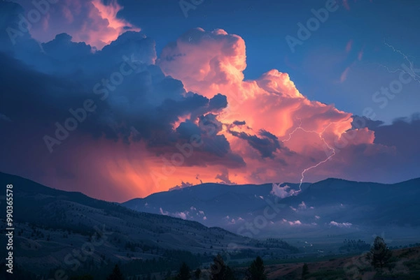 Obraz sunset over the mountains