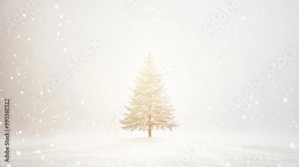 Fototapeta Minimalist Christmas Brochure with Elegant Tree Silhouette and Soft Snow