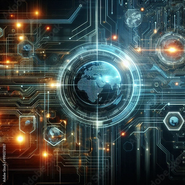 Fototapeta Abstract high speed internet technology background illustration with blue technology network. eye scan for computer viruses.