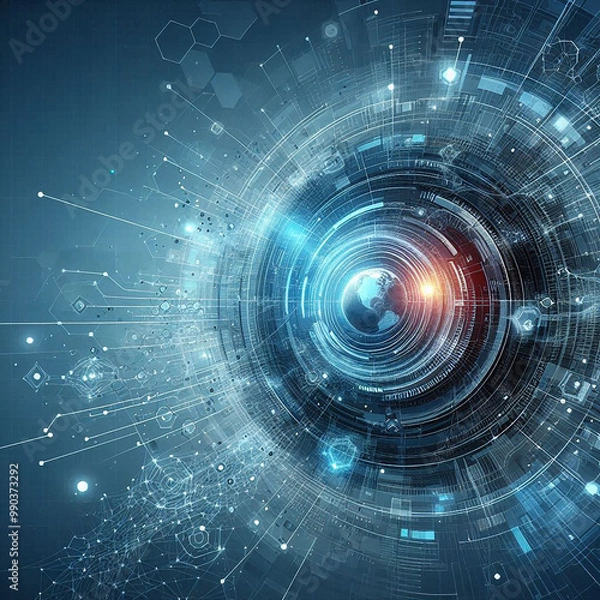 Fototapeta Abstract high speed internet technology background illustration with blue technology network. eye scan for computer viruses.