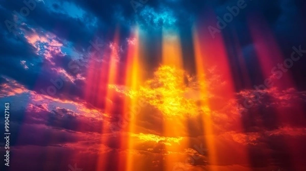 Fototapeta Dramatic Sunset Sky with Bright Rays of Light