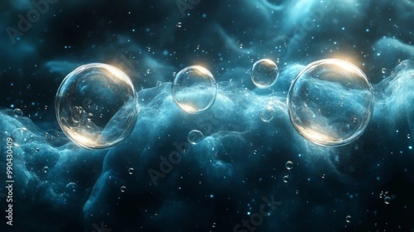Fototapeta Floating Bubbles in a Deep Blue Nebula