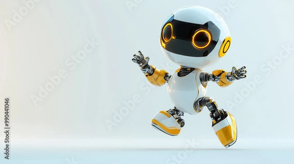 Fototapeta 3d robot dancing in white background