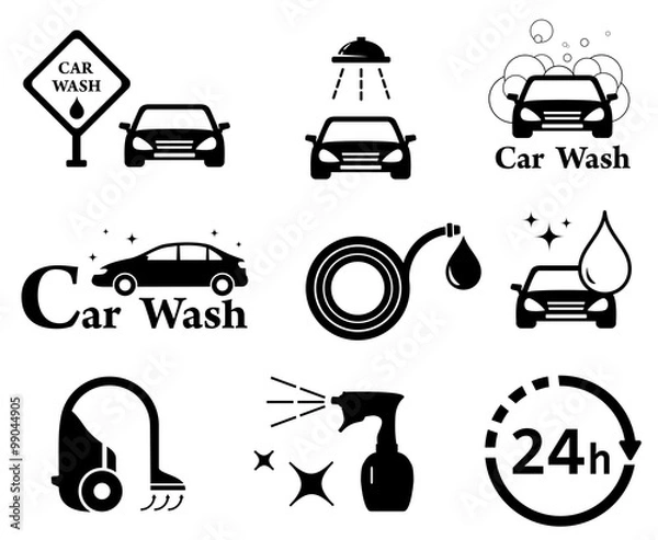 Fototapeta isolated car wash icons set