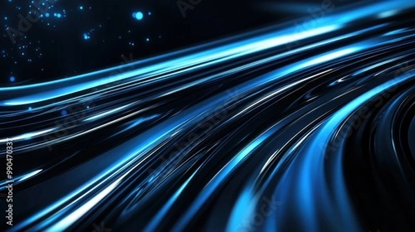 Fototapeta Abstract blue and black curved lines background.