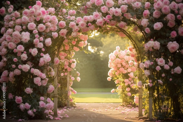 Fototapeta imeless image of a classic English rose garden in full bloom, showcasing the elegance and romance of these iconic flowers. Generative AI