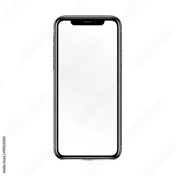 Fototapeta A blank white screen of an Phone on the front, isolated on a Transparent background.