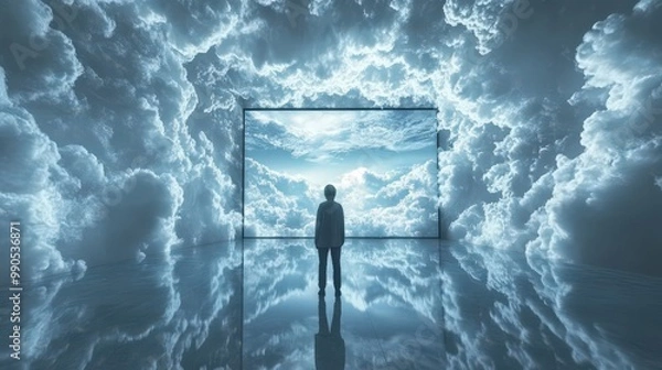 Fototapeta Dreamlike Scene of Person in Cloudy Atmosphere