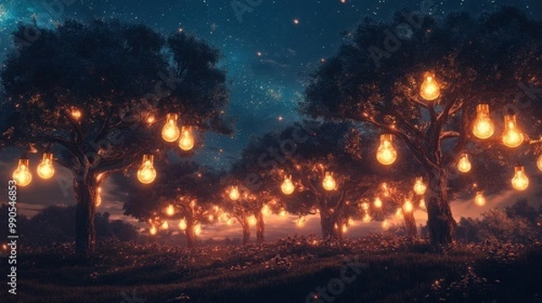 Fototapeta Enchanting Nightscape with Illuminated Trees