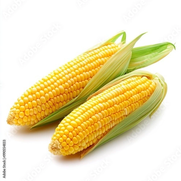 Fototapeta Isolated white background with fresh corn using clipping path. 