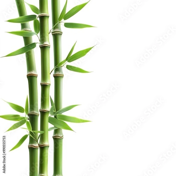Fototapeta Green bamboo with leaves isolated on white background  