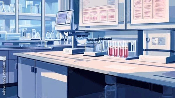 Fototapeta A modern laboratory setting with equipment and test tubes for scientific research.
