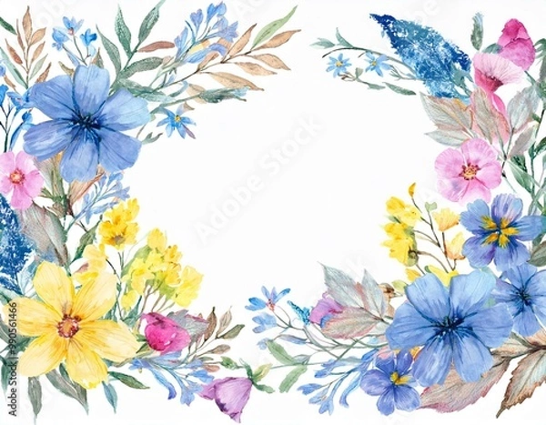 Fototapeta beautiful watercolor frame of colorful flowers