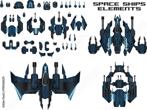Fototapeta Vector elements for space ships video games