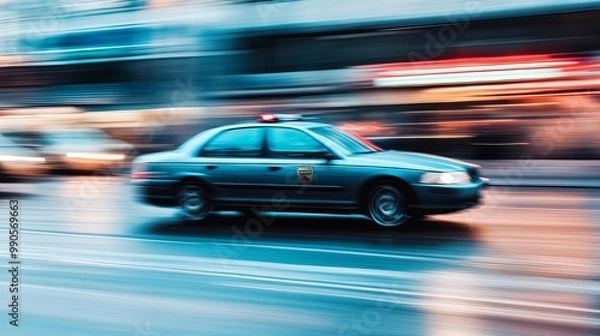 Fototapeta High-speed police chase through urban streets, showcasing the adrenaline and urgency of law enforcement. 