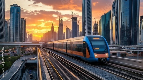 Obraz Train in the City at Sunset