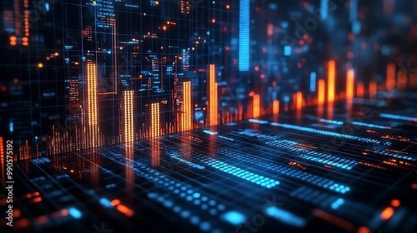 Fototapeta A 3D bar chart with each bar representing different financial metrics, including GDP growth in bold, with inflation rates and unemployment figures incorporated into the design.