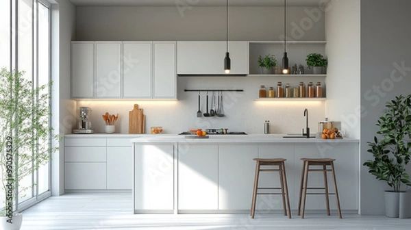 Obraz Front view on bright kitchen room interior