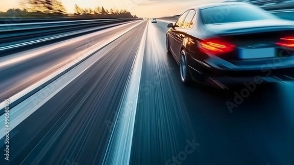 Fototapeta Fast Lane: High-Resolution Shot of a Car Overtaking on a Motorway, Perfect for Backgrounds and Product Ads