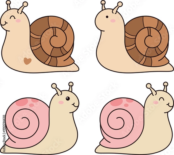 Fototapeta Cartoon cute snail with simple lines and no gradients
