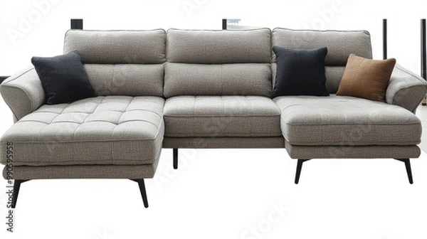Obraz Modern sectional sofa with plush cushions and decorative pillows in a bright living room