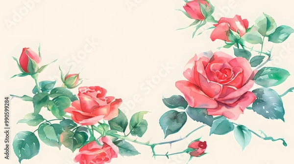 Fototapeta Rose Ring Frame Background watercolor