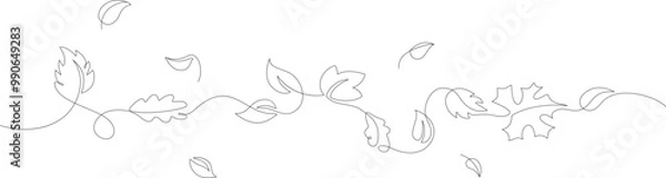 Fototapeta autumn leaves in line art style,black outline border , one hand drawn continuous line, isolated vector illustration, design element for greeting cards,invitation,banner,poster