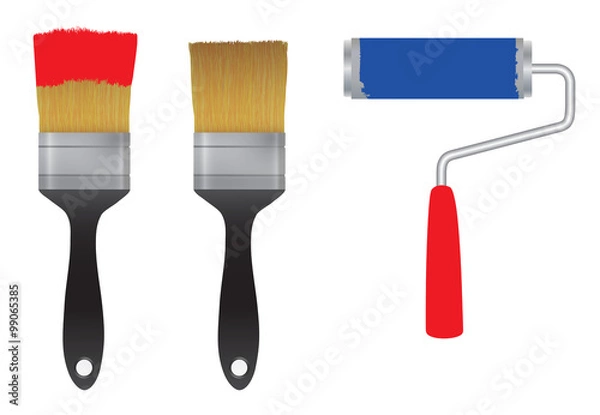 Obraz Pędzel do farby i wałek do farby. Narzędzie.