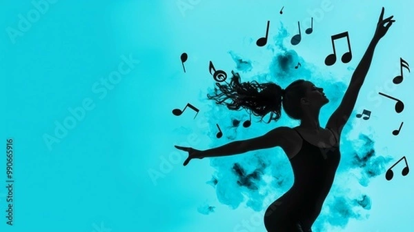 Obraz Dancer silhouette with floating musical notes