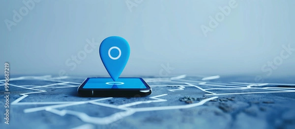 Fototapeta Blue pin icon on a computer map, symbol of a specific location for navigation and travel