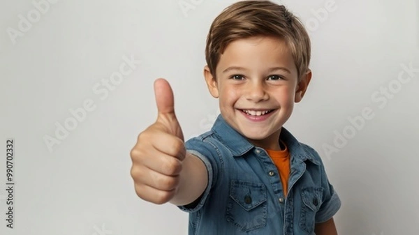 Obraz Smiling child with thumbs up, white background 