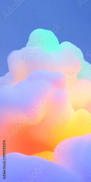 Fototapeta Fluid reflections of color cascade in soft, luminous light waves