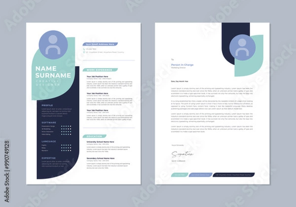 Fototapeta Minimalist Cv templates. Professional resume, cover letter business layout job applications. Vector modern minimalist presentation set.