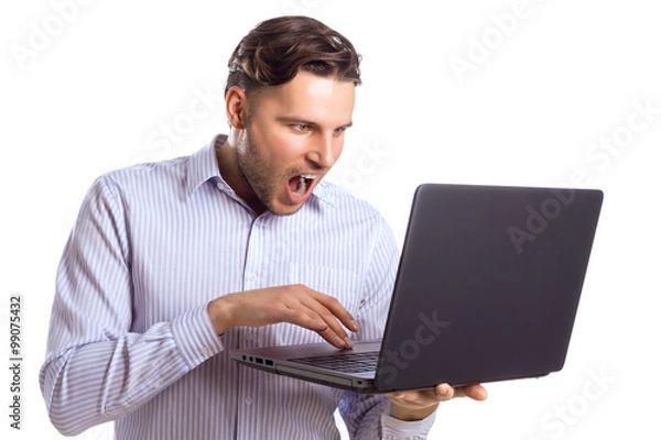 Obraz Handsome Surprised Businessman Skreaming At Laptop
