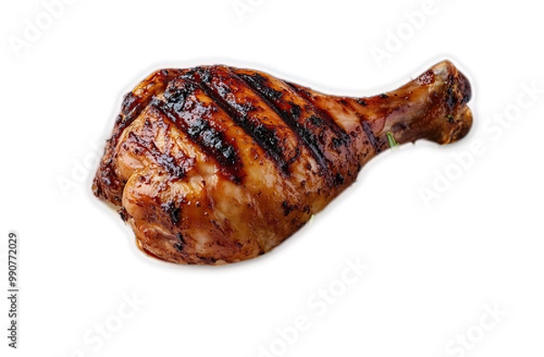 Obraz Grilled chicken drumstick isolated on black background
