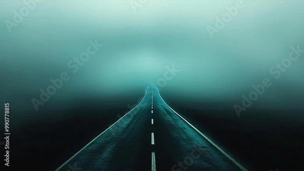 Obraz A long road disappearing into the mist, with no one in sight, isolation, journey without direction