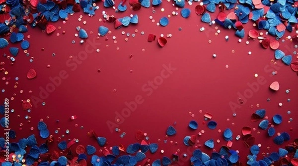Fototapeta This vibrant background captures the essence of a holiday celebration with lively blue and red colors, providing an ideal space in the center for your personalized message