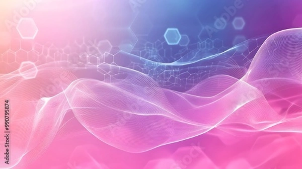 Fototapeta Abstract Pink and Purple Background with White Lines and Hexagons