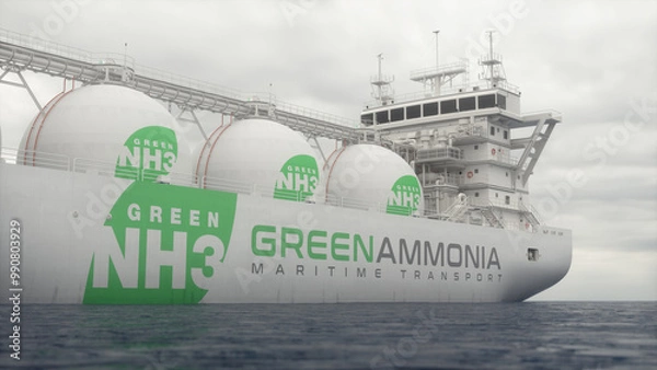 Obraz Cargo ship transporting green ammonia. Realistic 3D render.