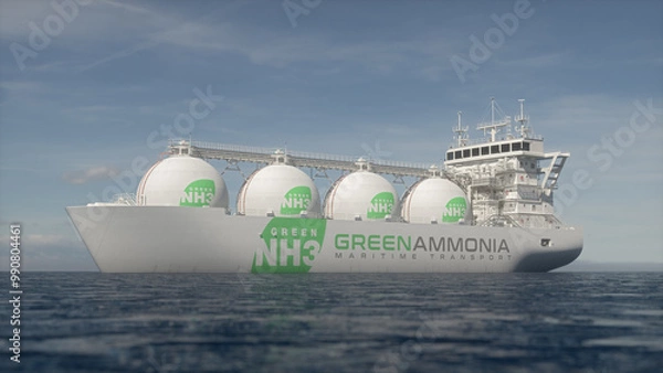 Obraz Cargo ship transporting green ammonia. Realistic 3D render.