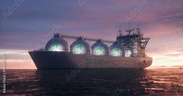 Obraz Large cargo ship transport green hydrogen. Realistic 3D render.