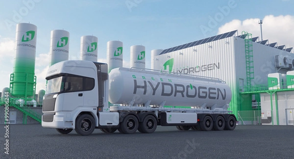 Obraz Green hydrogen plant. Realistic 3D render.