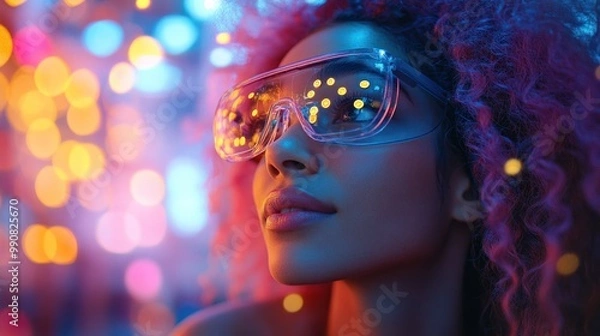 Fototapeta Immersive VR experience with vibrant lights and colors