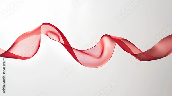 Fototapeta Red ribbon is shown in a white background creating a sense of movement and elegance