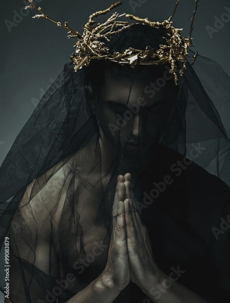 Obraz Portrait of a masculine handsome man in elegant black cloth, with gold crown
