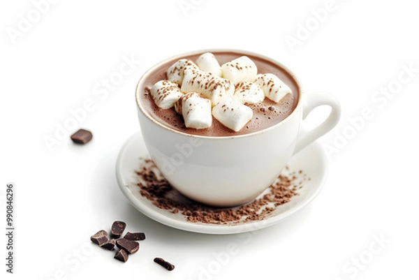 Fototapeta Delicious Cup of Hot Chocolate with marshmallow Isolated on a White Background
