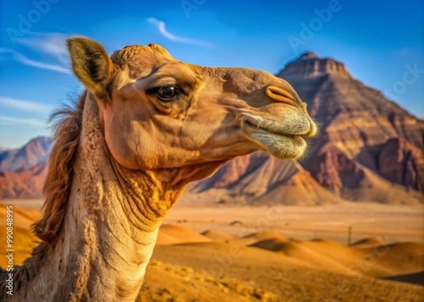Fototapeta A close-up gaze reveals the intricate texture of the camel's hump, a labyrinth of wrinkles and creases, weathered