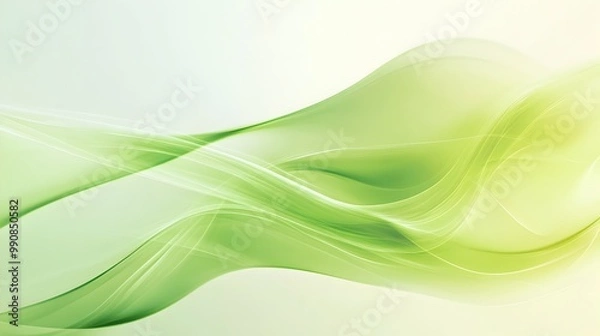 Obraz Glowing Green Abstract Light Waves with Soft Diffuse Illumination on Minimalist Background  Rejuvenating and Refreshing Ethereal Lighting Effect with Peaceful Serene Mood