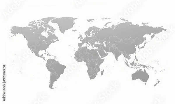 Fototapeta world map with borders, gray color on white background, vector illustration style, flat design, simple shapes, vector art, vector graphics, vector images, 2D