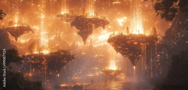 Obraz Majestic Floating Islands in a Glowing Sky